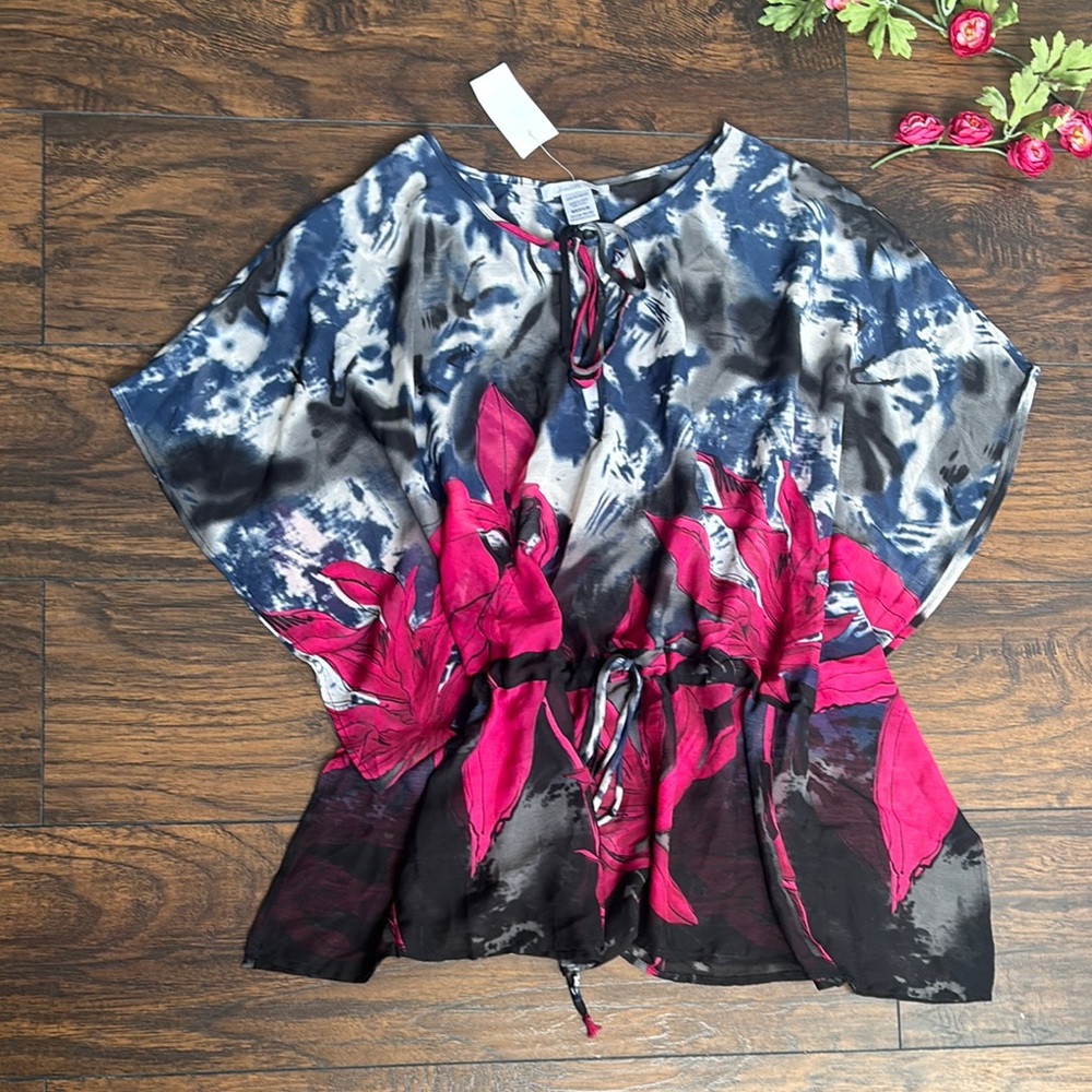 Pink and Blue Floral Blouse